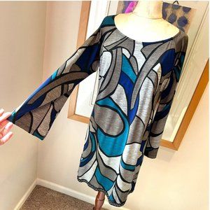 MSK geometric abstract flare bell-sleeve shift dress Petite L